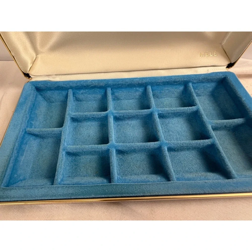 Vintage Mele Cobalt Blue Jewelry Box Gold Floral 13 Compartment Organizer